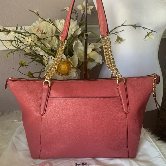 NWOT Coach Ava Chain Refined Red Pebble
Leather Tote Bag Carryall - Picture 2 of 15